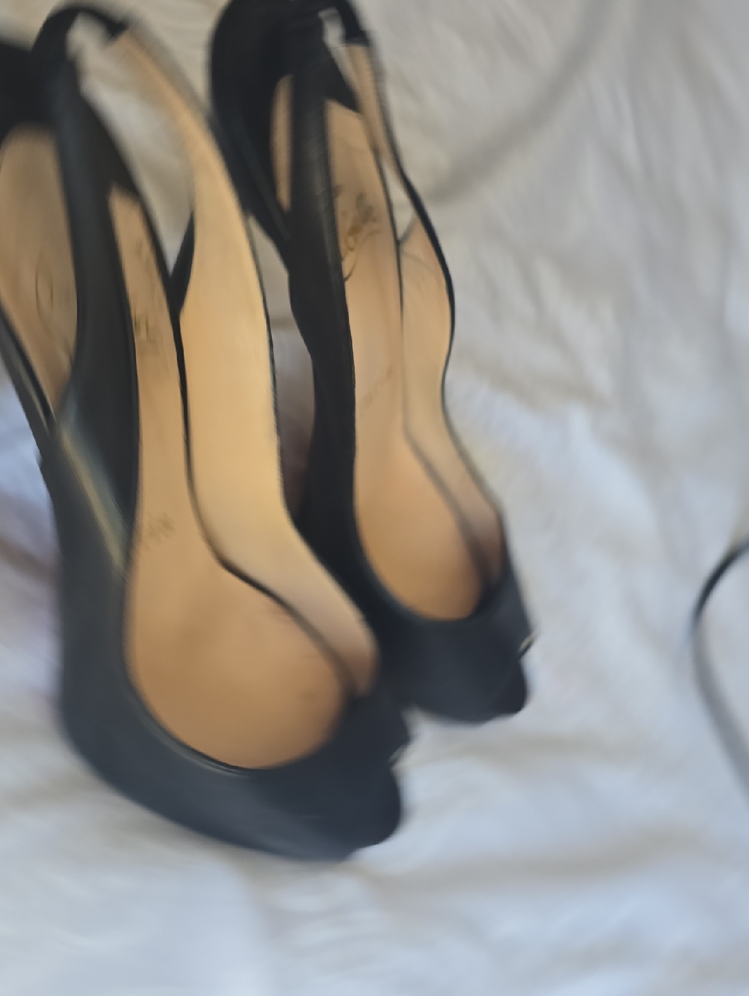 Christian Louboutin Black Peep-Toe Slingback Heels